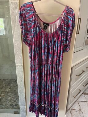 Lane Bryant Blue and Pink Midi Dress